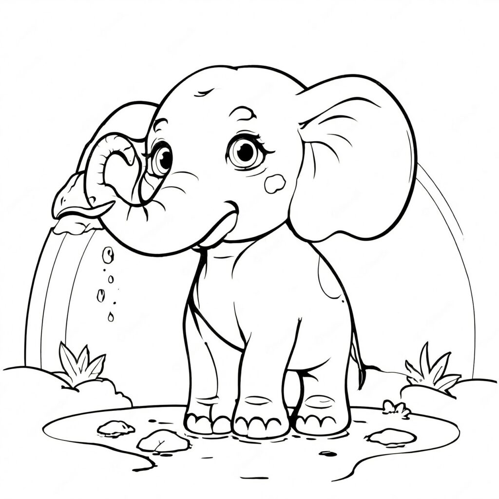 Charmig elefant vid vattenhål