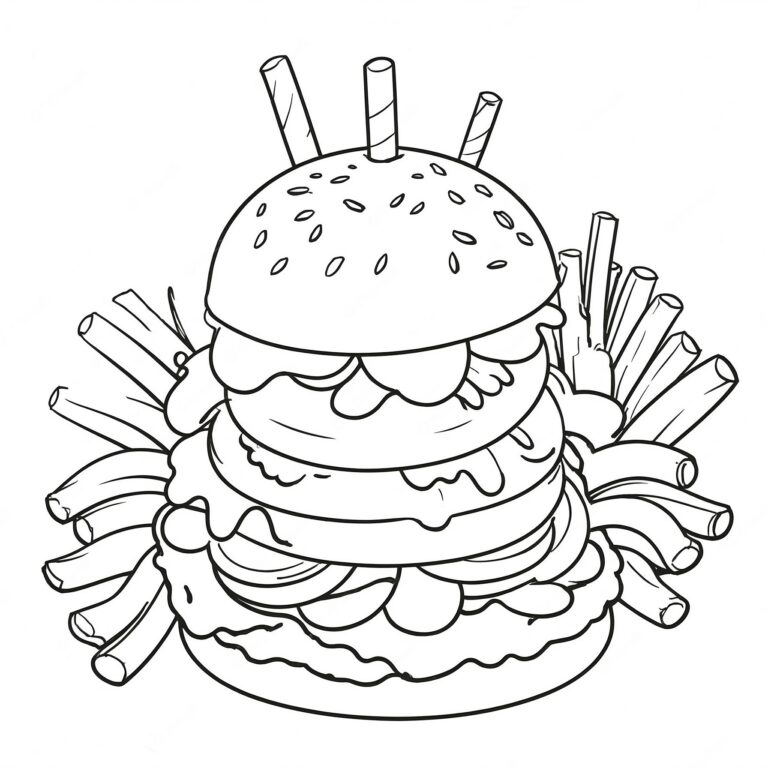 Färgglad hamburgare med krispiga pommes