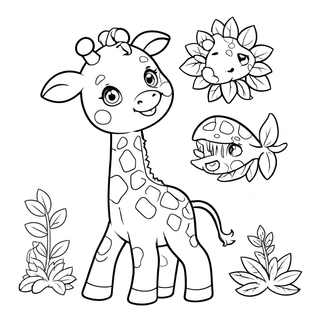 Giraff med leende och blommor
