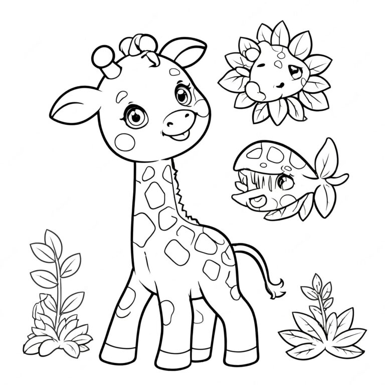 Giraff med leende och blommor