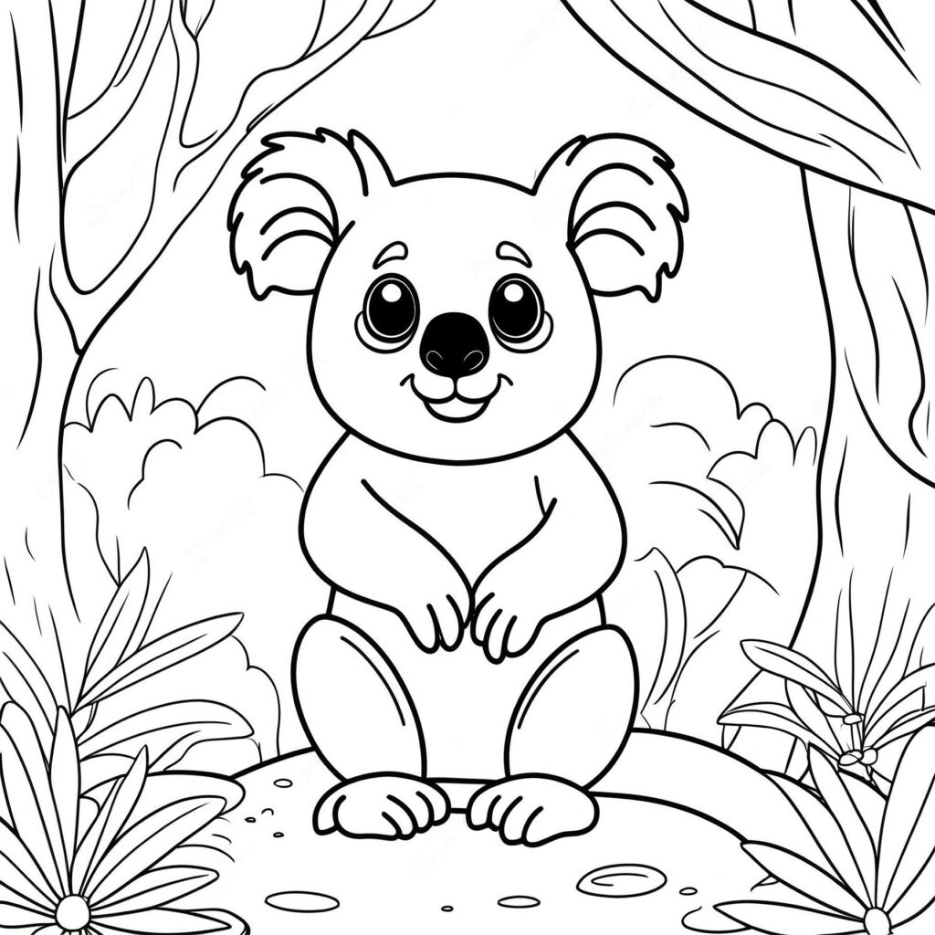 Koala i en magisk skogsträdgård