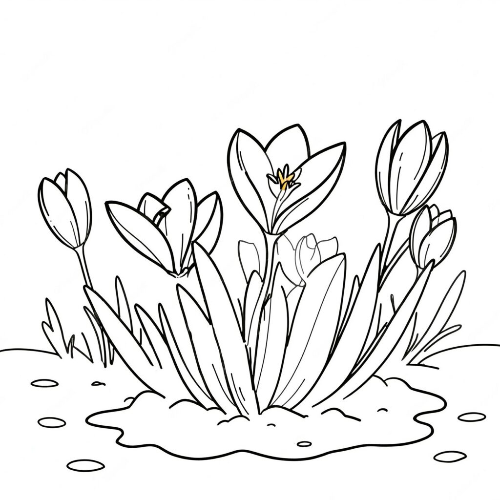 Krokusblommor som bryter igenom snön