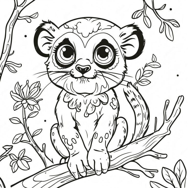 Söt lemur på gren i skogen