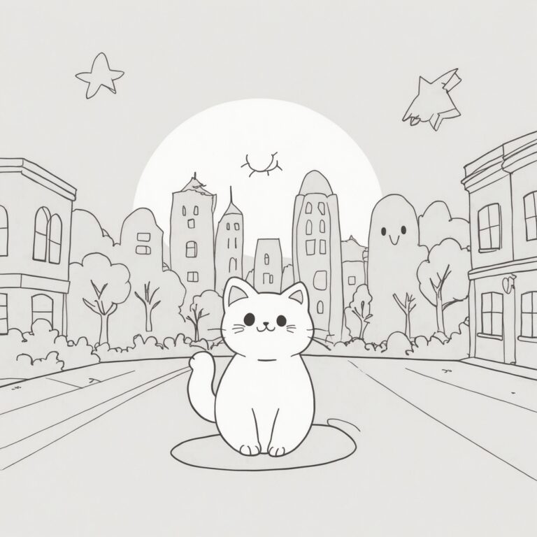 Spöke och katt i stjärnbelyst stad