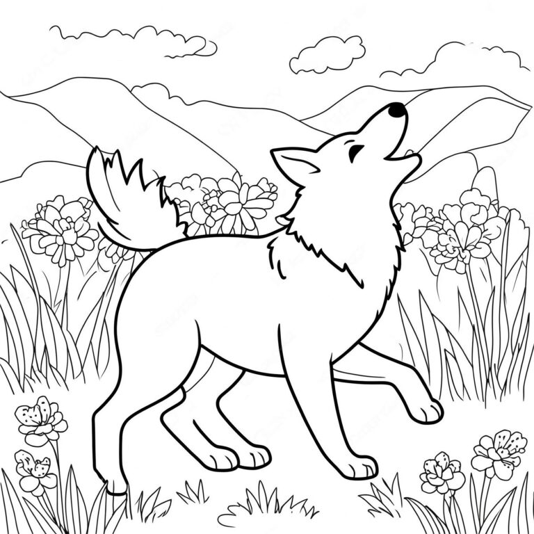 Varg som springer i vildblommor